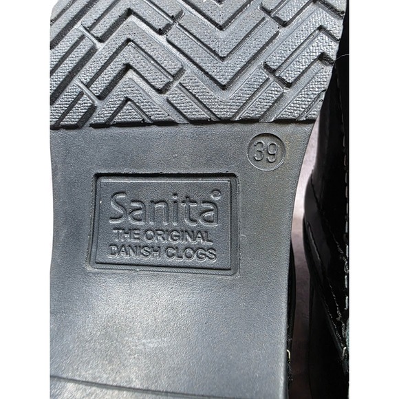 Sanita Danish Clogs Women's Size 39 Black Crackle Leather Comfort Slip On Shoes - Picture 5 of 9